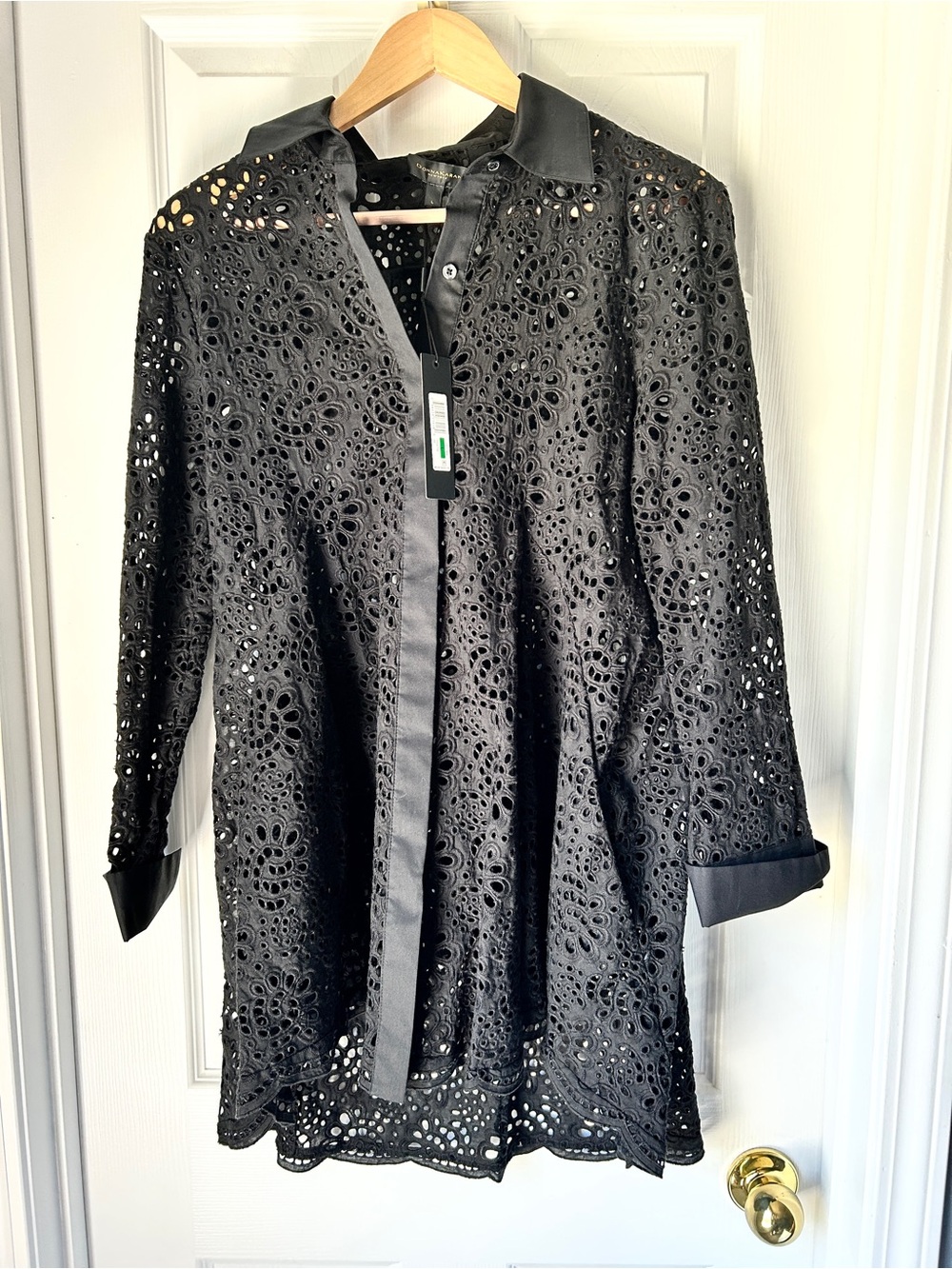 Donna Karan Black Eyelet Coverup Tunic Dress NWT large